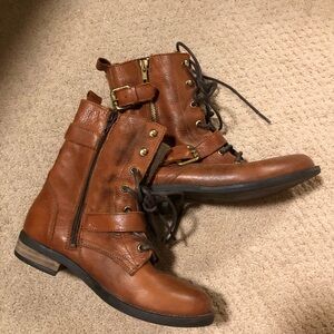 Aldo leather cognac brown lace up boots brass hardware size 6.5 or 37